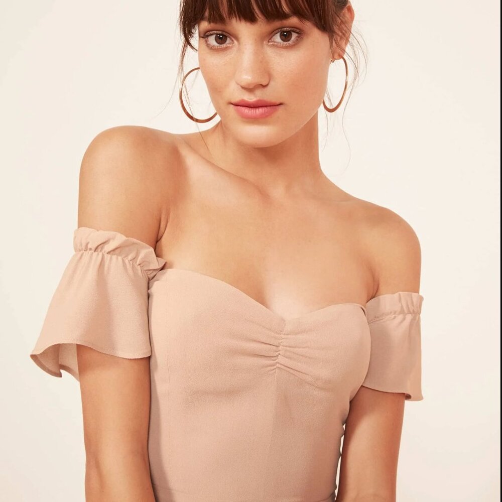 Reformation Butterfly Midi Flutter Sleeve Dress in Blush